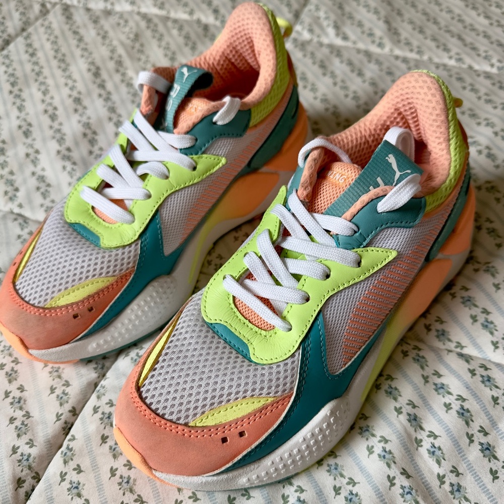 Puma Women's Sneakers in Peach, Lime, and Teal